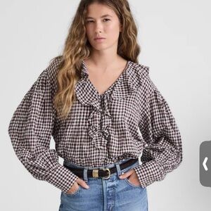 Madewell Women's Checkered Ruffle Blouse